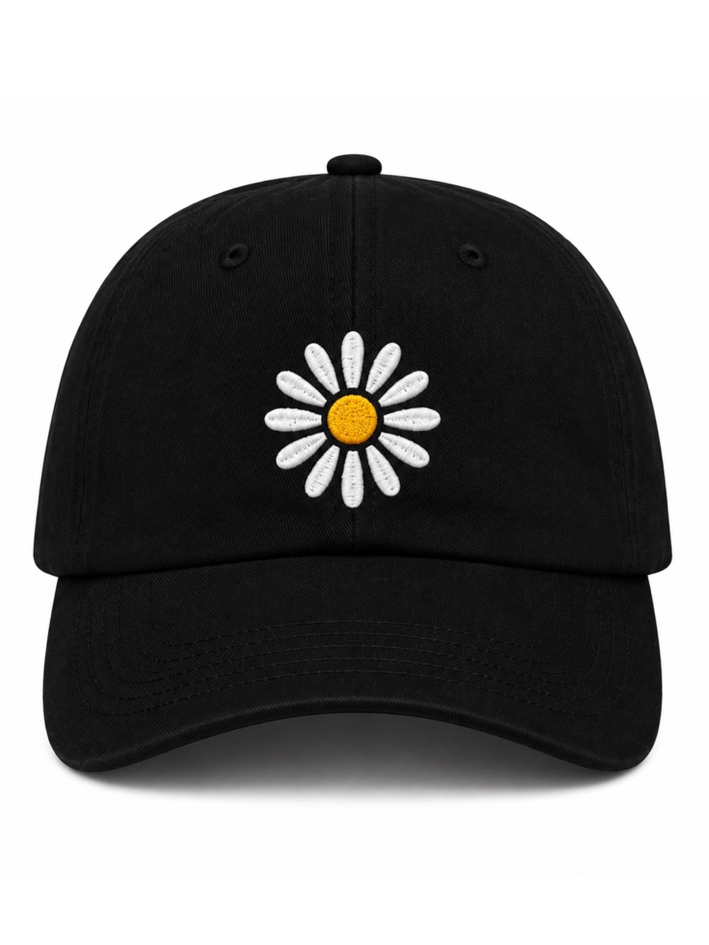 🌼Daisy Flower Embroidered Baseball Cap Black Adjustable Velcro Strap Cute Girly